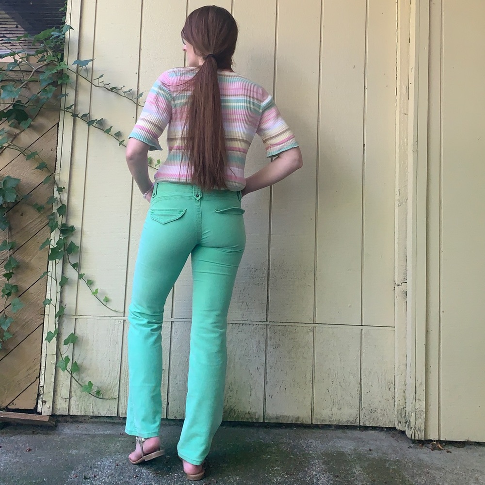 VINTAGE Liz Claiborne Sweater elbow sleeve Pastel Rainbow striped ribbed cotton - Picture 9 of 12